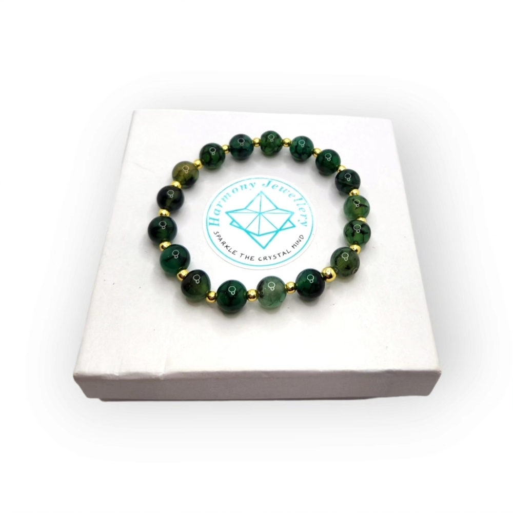 Green Crackle Agate, Golden Hematite bracelet 8 mm